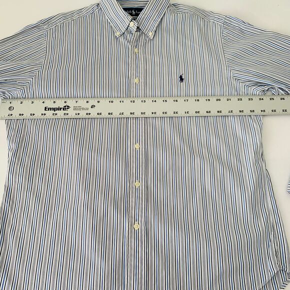 Ralph Lauren Shirt Mens 16 34/35 Classic Fit Blue White Striped Button Up Pony - Picture 7 of 8